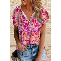 Azura Exchange Floral Print Top with Flutter Sleeves