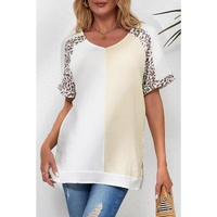 Azura Exchange Patchwork Leopard Trim Blouse