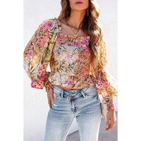 Azura Exchange Floral Square Neck Blouse with Frilled Trim