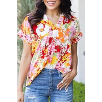 Azura Exchange Floral Print V Neck Short Sleeves Top
