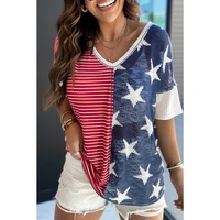 Azura Exchange Striped Star Print Knit Short Sleeve Top