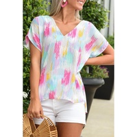 Azura Exchange Abstract Print V Neck Dolman Blouse