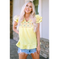 Azura Exchange Embroidered Geometric Ruffled Top