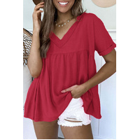 Azura Exchange Frayed V Neck Ruffled Blouse