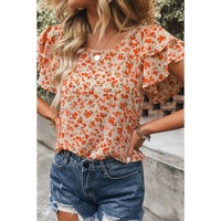 Azura Exchange Tiered Flutter Sleeve Blouse