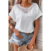 Azura Exchange Lace Swiss Dot Cuffed Sleeves Top