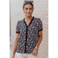 Azura Exchange Ditsy Floral Lace Trim Blouse