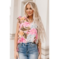 Azura Exchange Printed Tassel Tie Short Sleeve Blouse