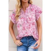 Azura Exchange Mandarin Collar Floral Top
