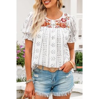 Azura Exchange Embroidered Ethnic Printed Crinkle Blouse