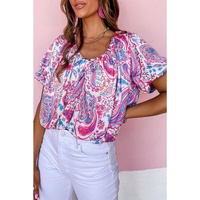 Azura Exchange Paisley Print Puff Sleeve Blouse