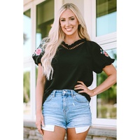 Azura Exchange Embroidered Bubble Sleeve Frill V Neck Top