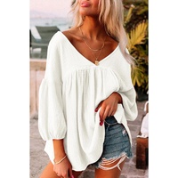 Azura Exchange Textured V Neck Bracelet Sleeve Babydoll Blouse