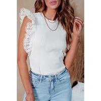 Azura Exchange Lace Flutter Sleeve Ruffled Ribbed Blouse