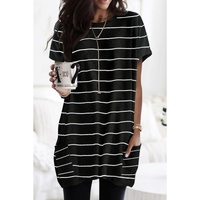 Azura Exchange Striped Print Side Pockets Short Sleeve Tunic Top