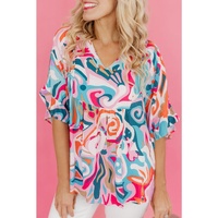Azura Exchange Abstract Print Ruffle V Neck Blouse