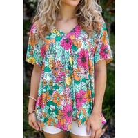 Azura Exchange Floral Print Short Sleeve Babydoll Blouse