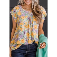 Azura Exchange Print Keyhole Back Short Sleeve Babydoll Blouse