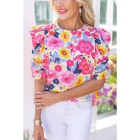 Azura Exchange Floral Ruched Puff Sleeve Blouse