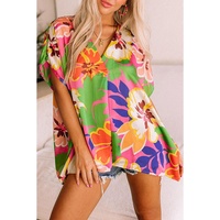 Azura Exchange Loose Fit Floral Print V Neck Tunic Blouse
