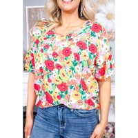 Azura Exchange Ruffled V Neck Floral Print Blouse