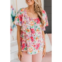 Azura Exchange Watercolor Floral Ruffle Sleeve Blouse