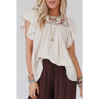 Azura Exchange Ruffled Sleeve Embroidered Blouse with Stripe Detail