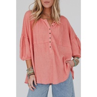 Azura Exchange Oversized Waffled Henley Top