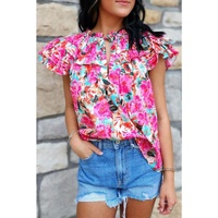 Azura Exchange Ruffle Flutter Sleeve Floral Print Blouse