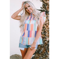 Azura Exchange Striped High Neck Flutter Top