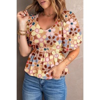 Azura Exchange Flower Print Puff Sleeve Peplum Top