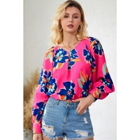 Azura Exchange Puff Sleeve Blouse with Flower Print