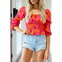 Azura Exchange Puff Sleeve Smock Peplum Blouse