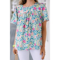 Azura Exchange O-Neck Short Sleeve Floral Print Babydoll Blouse