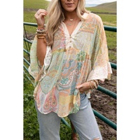 Azura Exchange Paisley Print Bell Sleeve Sheer Blouse