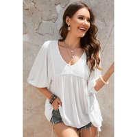 Azura Exchange V-Neck Bracelet Sleeve Ruffle Blouse