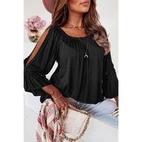 Azura Exchange Lace Crochet Cut-Out Ruffle Blouse