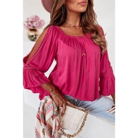 Azura Exchange Lace Crochet Cut-Out Ruffle Blouse