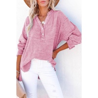 Azura Exchange Crinkle Textured Loose Henley Top
