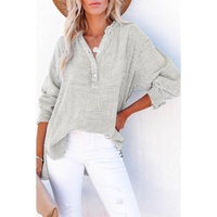 Azura Exchange Crinkle Textured Loose Henley Top