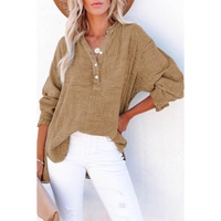 Azura Exchange Crinkle Textured Loose Henley Top