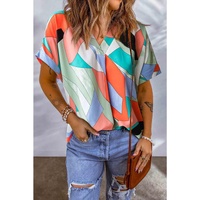 Azura Exchange Irregular Color Block Printed Short Sleeve Blouse
