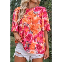 Azura Exchange Wide Sleeve Floral Print Blouse