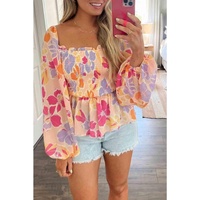 Azura Exchange Smocked Long Sleeve Peplum Blouse