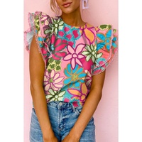 Azura Exchange Vibrant Floral Print Ruffle Sleeve Blouse