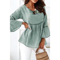 Azura Exchange Crinkle Lace Up Bell Sleeve Blouse