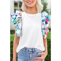 Azura Exchange Printed Puff Sleeve Textured Top