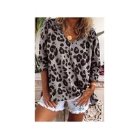 Azura Exchange Leopard Print V Neck Long Sleeve Top