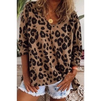 Azura Exchange Leopard Print V Neck Long Sleeve Top
