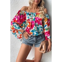 Azura Exchange Floral Print Off Shoulder Wide Sleeve Blouse